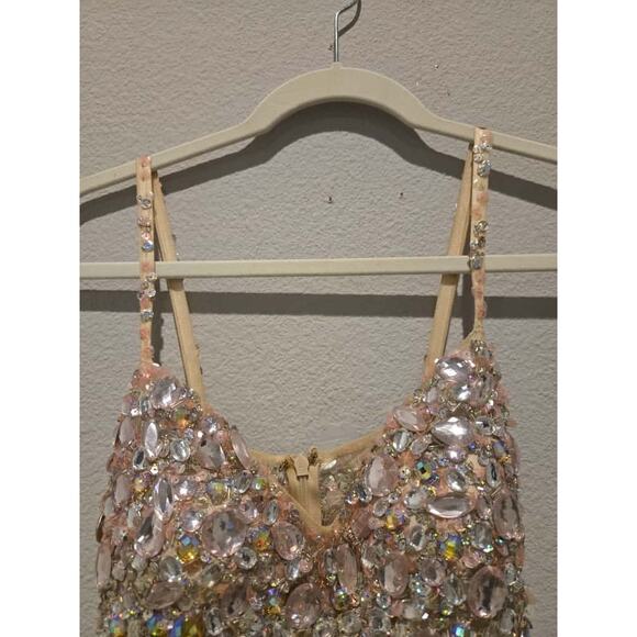 Jovani Gold Beaded Mermaid Prom Dress Size 2 V-Neck Sleeveless Long - Picture 6 of 16